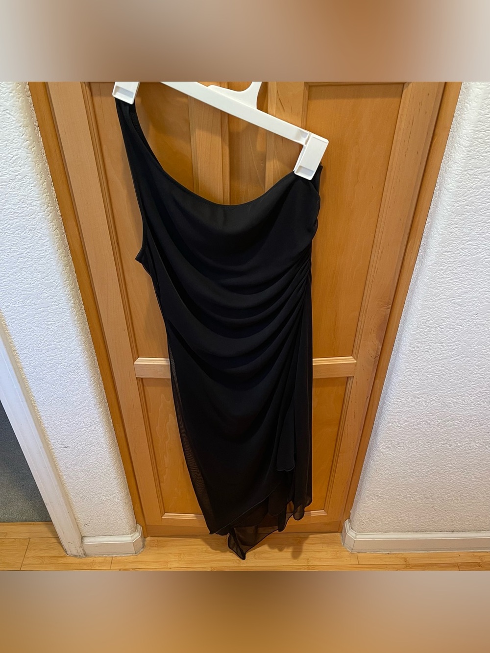 VTG Y2K City TRIANGLES Black One Shoulder Asymmetrical Ruched Midi Dress Size L